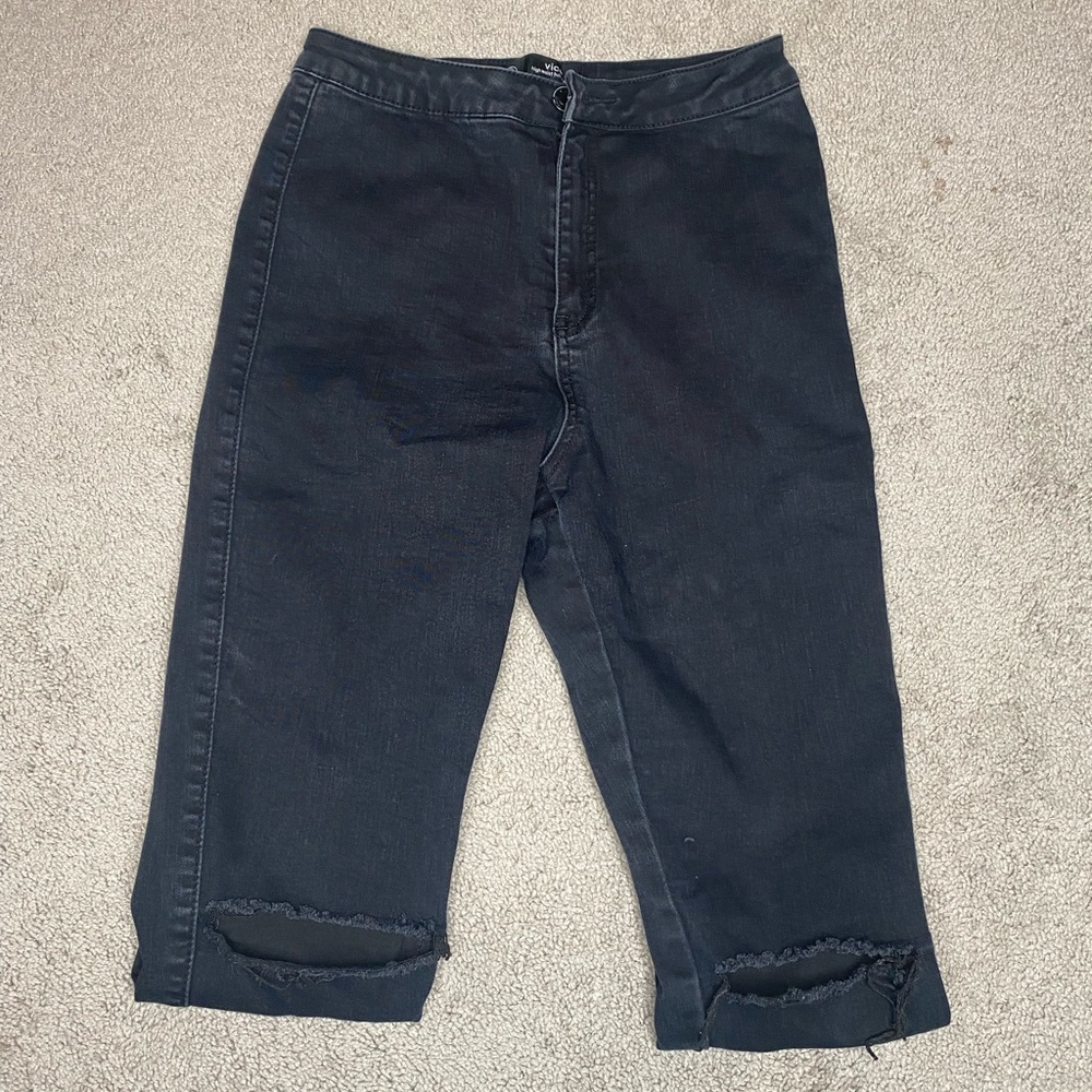 Black high waist distressed knee skinny jean